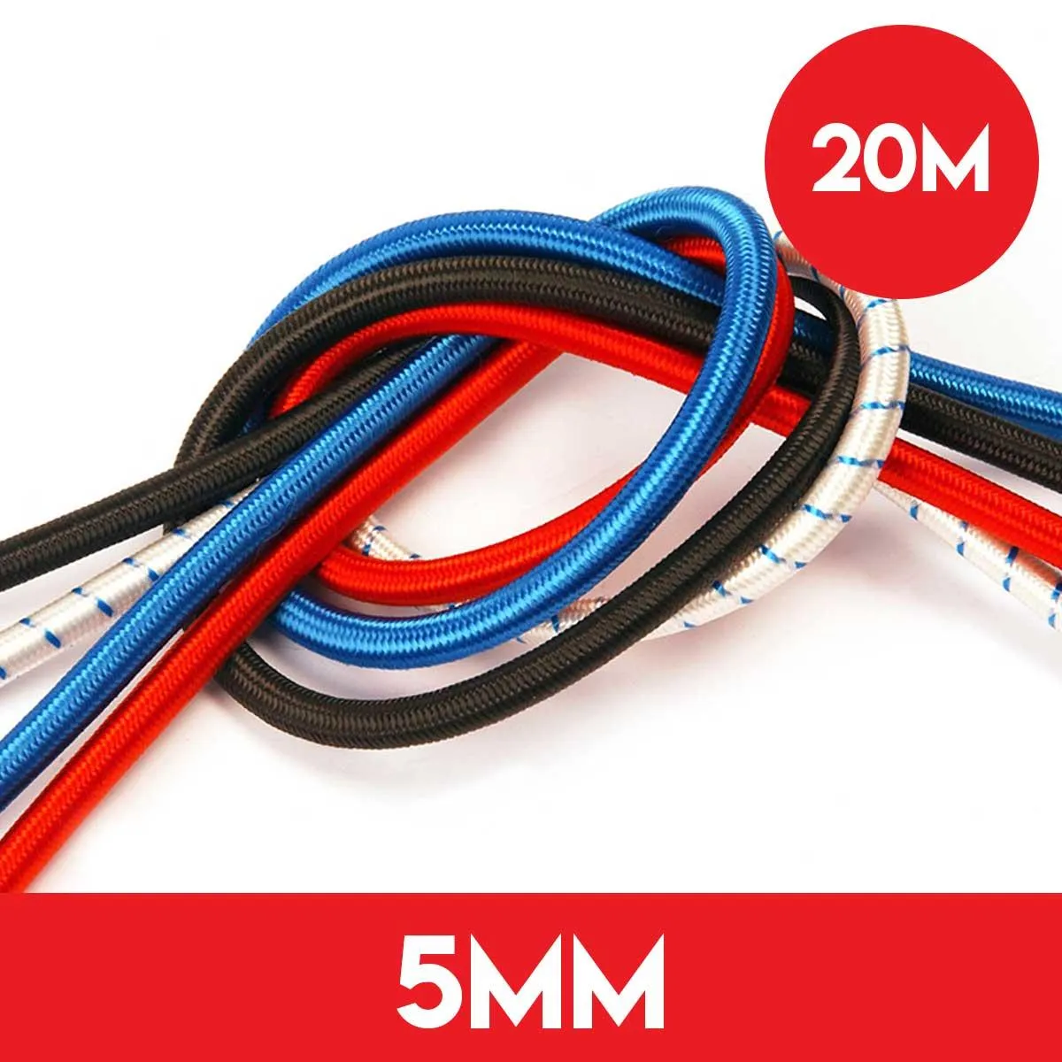 20m of 5mm Shockcord Elastic Bungee Rope - White
