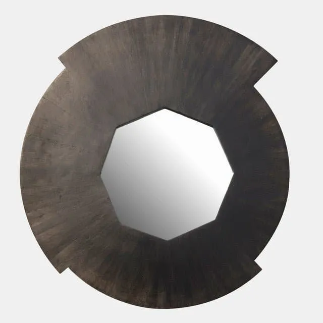 23' Abstract Mango Wood Round Mirror in Deep Espresso