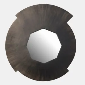 23' Abstract Mango Wood Round Mirror in Deep Espresso