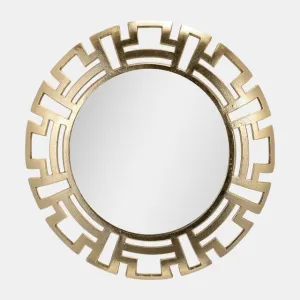 24" Metal Tribal Round Mirror in Gold