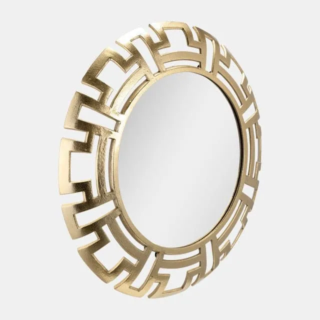 24" Metal Tribal Round Mirror in Gold