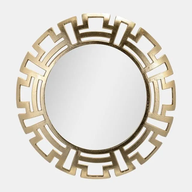 24" Metal Tribal Round Mirror in Gold