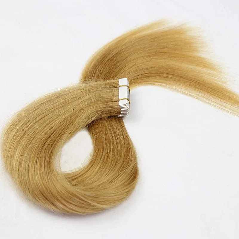 #27 Honey Blonde Silky Straight Human Hair Tape In Hair Extension