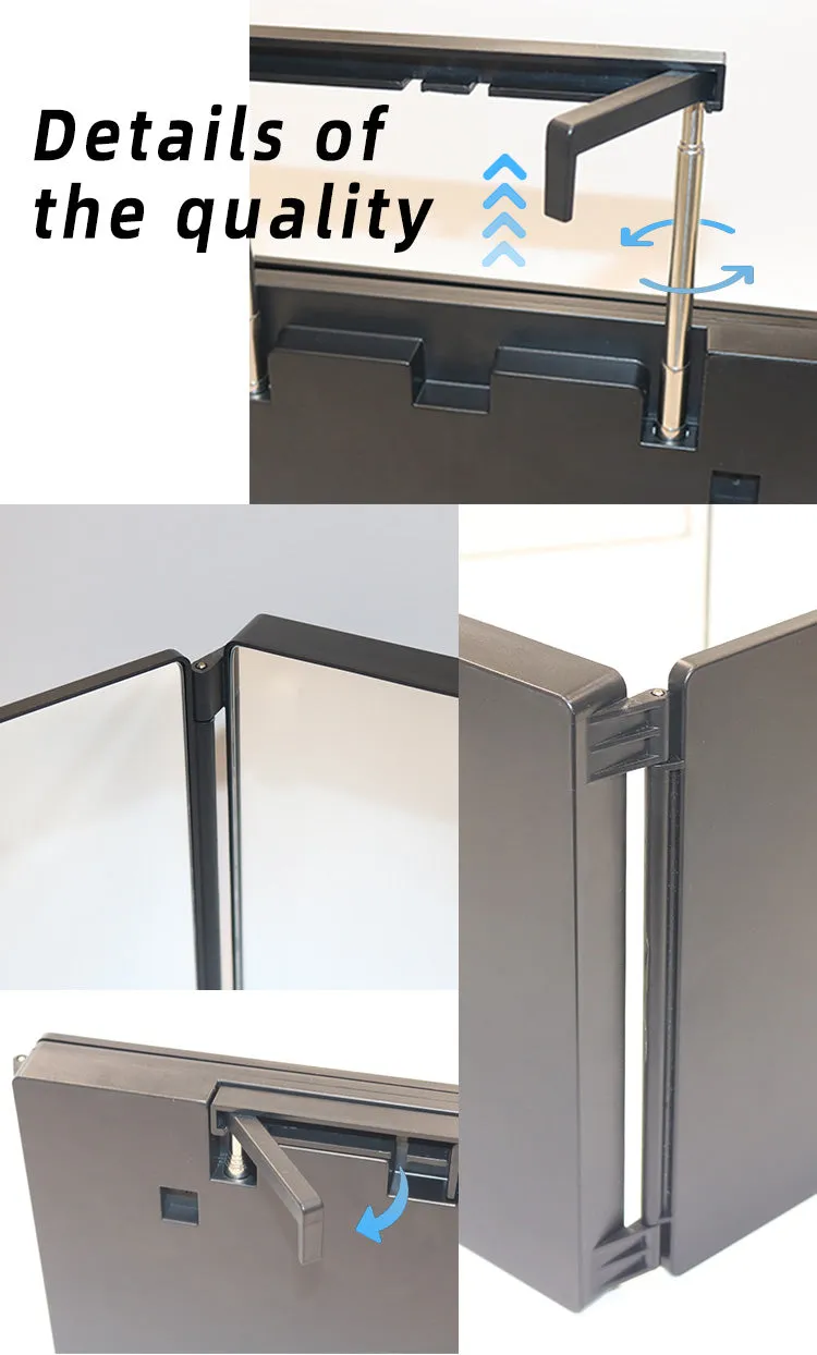 3 Way Tri-fold Self Hair Cutting Mirror adjustable Stretch  Pole Self Cuttting Mirror Hand on the Door Mirror