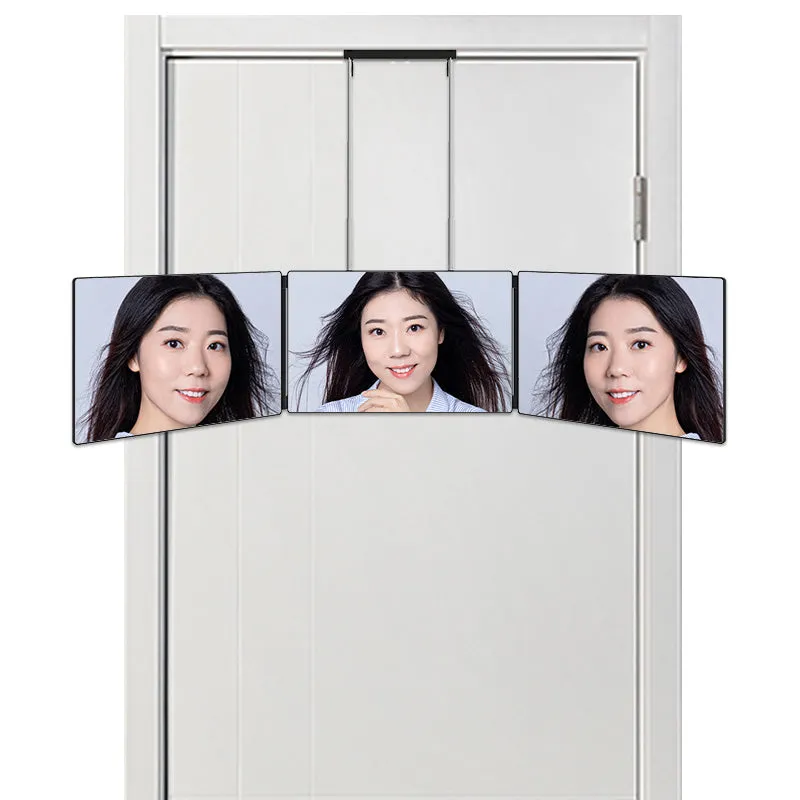 3 Way Tri-fold Self Hair Cutting Mirror adjustable Stretch  Pole Self Cuttting Mirror Hand on the Door Mirror