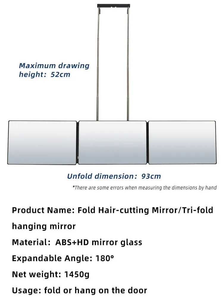 3 Way Tri-fold Self Hair Cutting Mirror adjustable Stretch  Pole Self Cuttting Mirror Hand on the Door Mirror