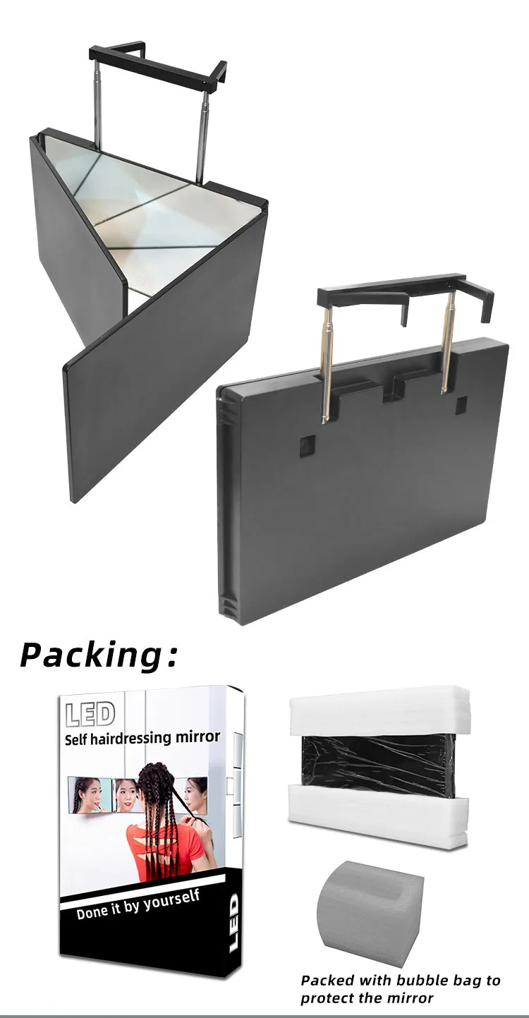 3 Way Tri-fold Self Hair Cutting Mirror adjustable Stretch  Pole Self Cuttting Mirror Hand on the Door Mirror