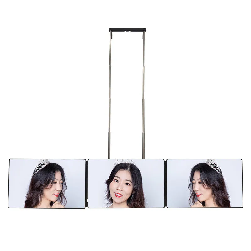 3 Way Tri-fold Self Hair Cutting Mirror adjustable Stretch  Pole Self Cuttting Mirror Hand on the Door Mirror