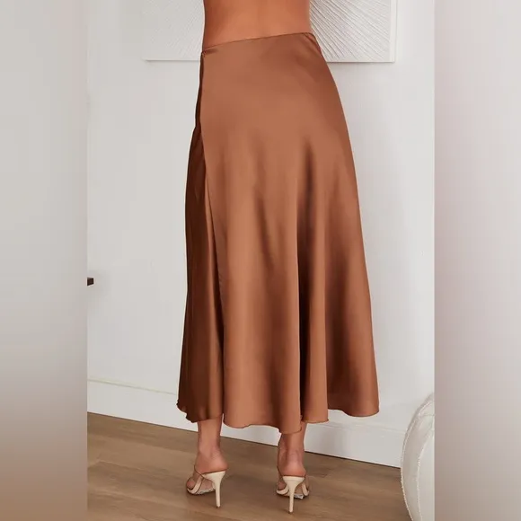 (3390-HUN) SOLID SILKY MAXI SKIRT