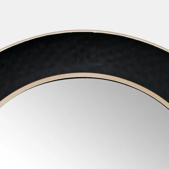 35" Round Metal Mirror W/ Gold Rim in Black