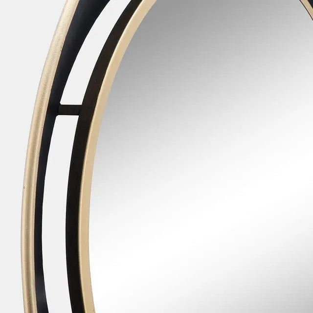 35" Round Metal Mirror W/ Gold Rim in Black