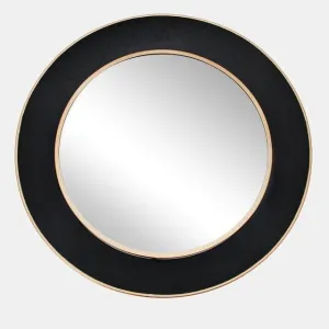 35" Round Metal Mirror W/ Gold Rim in Black