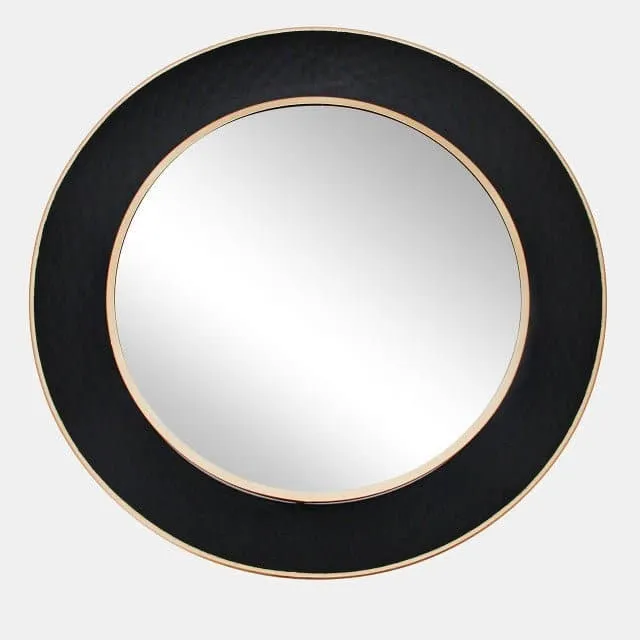 35" Round Metal Mirror W/ Gold Rim in Black