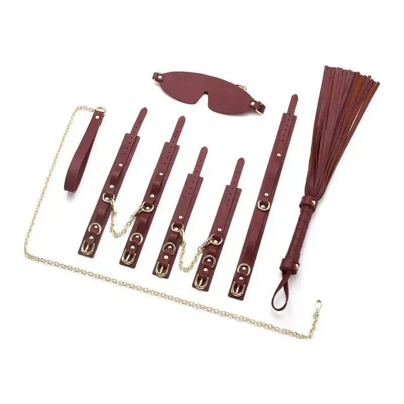 8 Pc Deluxe Bondage Play Kit Burgundy Gold