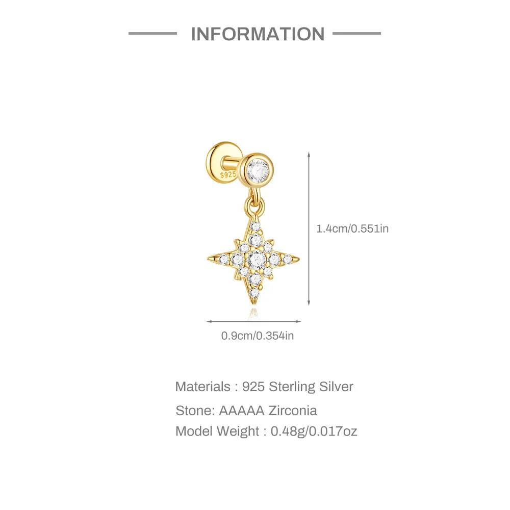 925 Silver Shining Star Flat Back Earrings