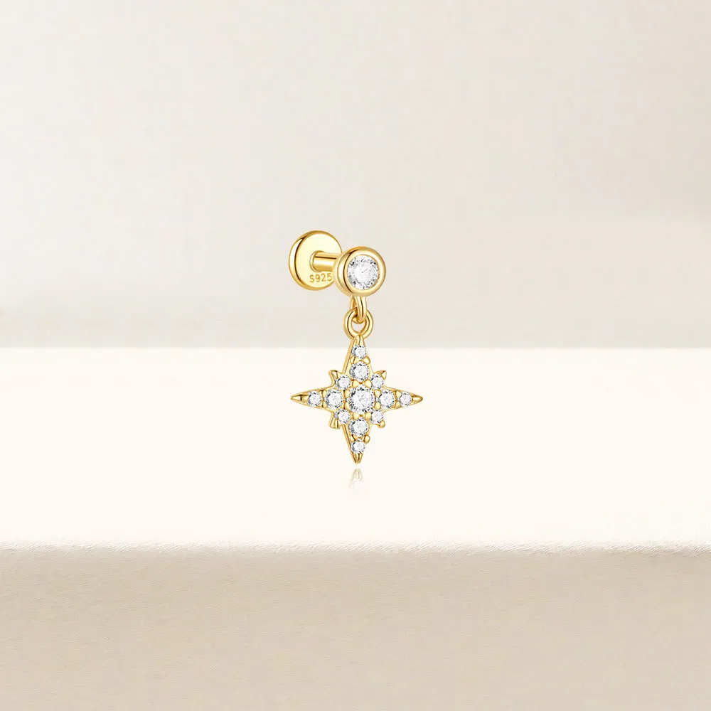 925 Silver Shining Star Flat Back Earrings