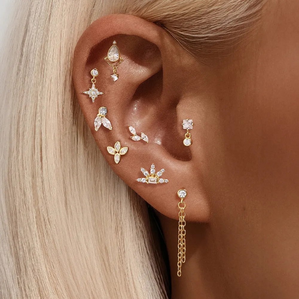 925 Silver Shining Star Flat Back Earrings