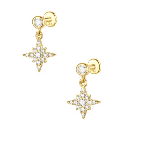 925 Silver Shining Star Flat Back Earrings