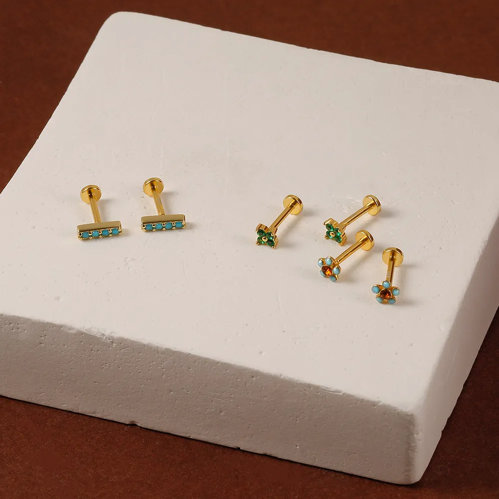 925 Silver Turquoise Flat Back Earrings