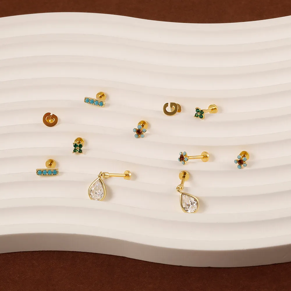 925 Silver Turquoise Flat Back Earrings