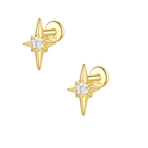 925 Silver Yellow Star CZ Diamond Flat Back Earrings