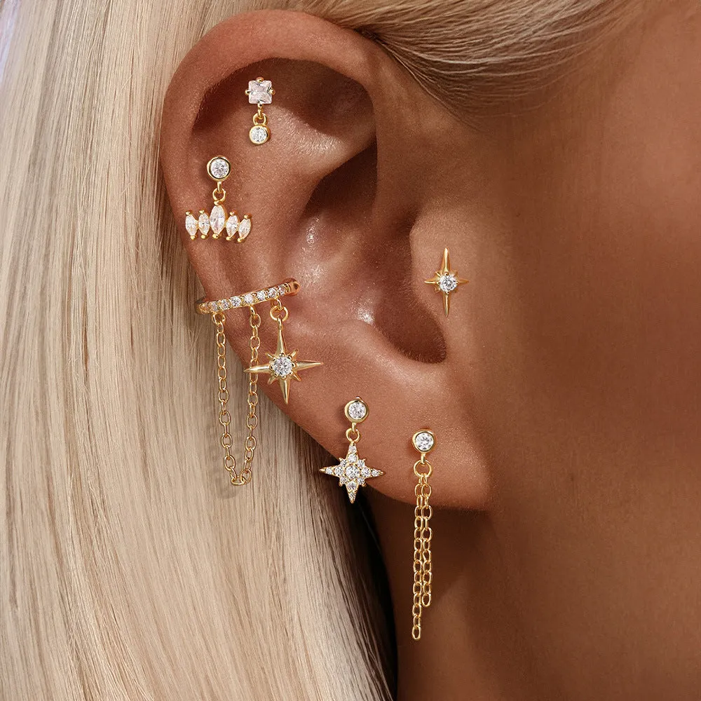 925 Silver Yellow Star CZ Diamond Flat Back Earrings