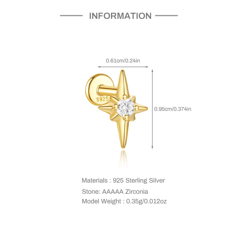 925 Silver Yellow Star CZ Diamond Flat Back Earrings