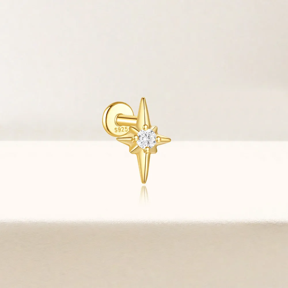 925 Silver Yellow Star CZ Diamond Flat Back Earrings