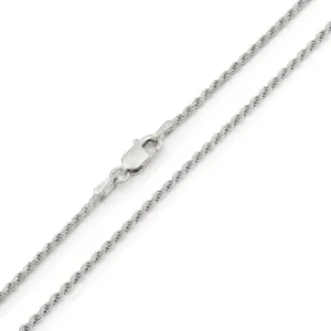 925 Sterling Silver 1.5mm Solid Rope Diamond Cut Rhodium Chain