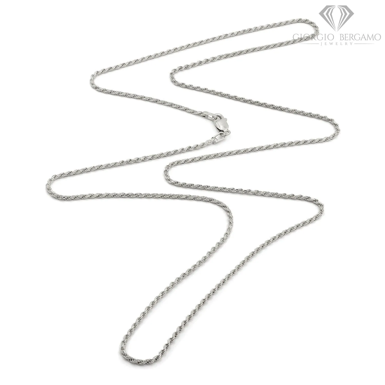 925 Sterling Silver 1.5mm Solid Rope Diamond Cut Rhodium Chain