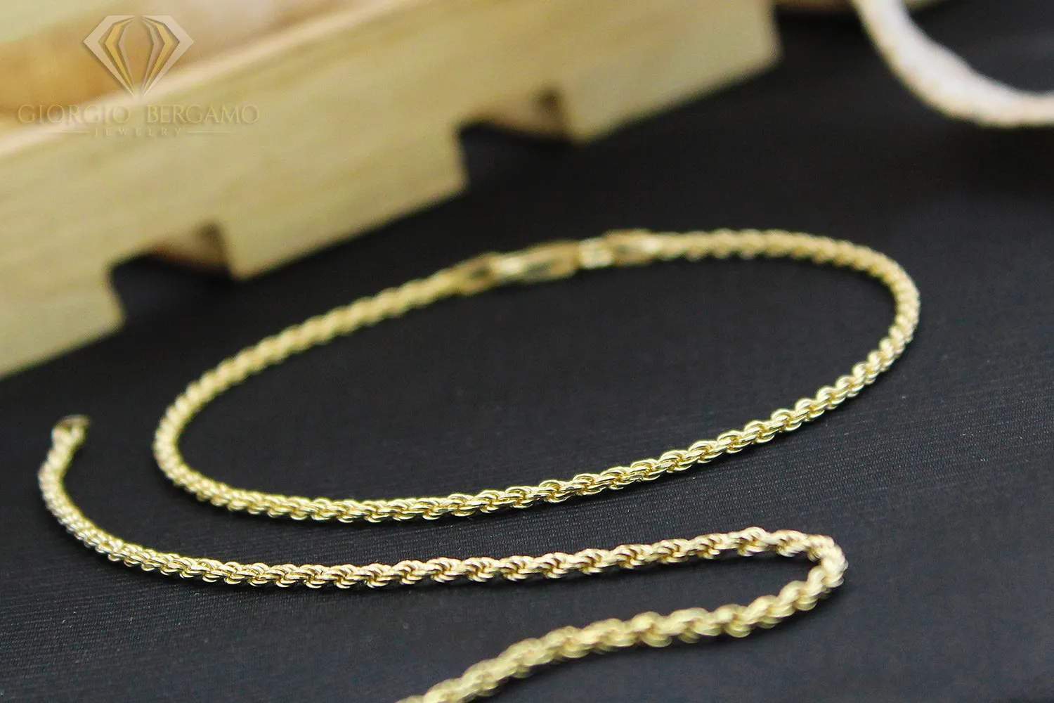 925 Sterling Silver 2mm Solid Rope Diamond Cut Gold Plated Bracelet