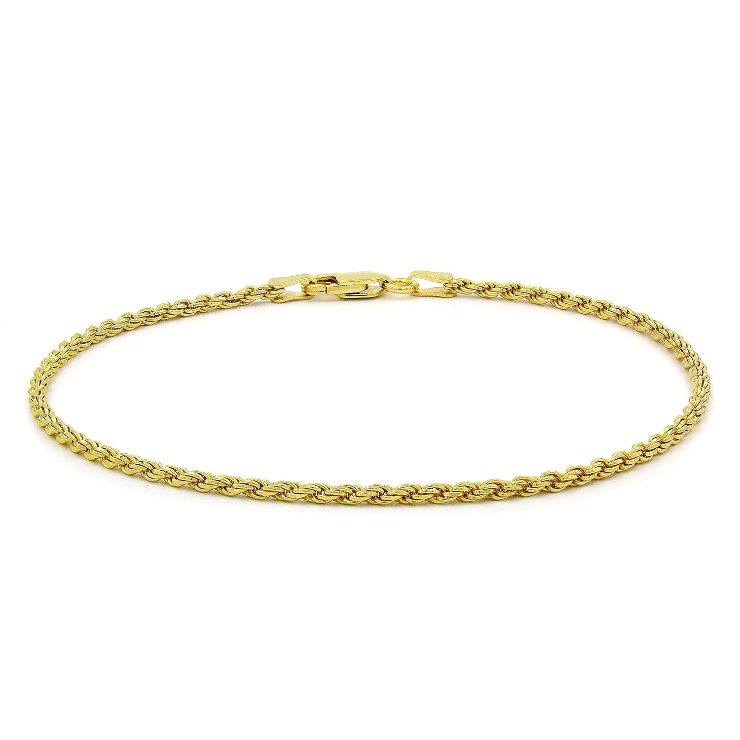 925 Sterling Silver 2mm Solid Rope Diamond Cut Gold Plated Bracelet