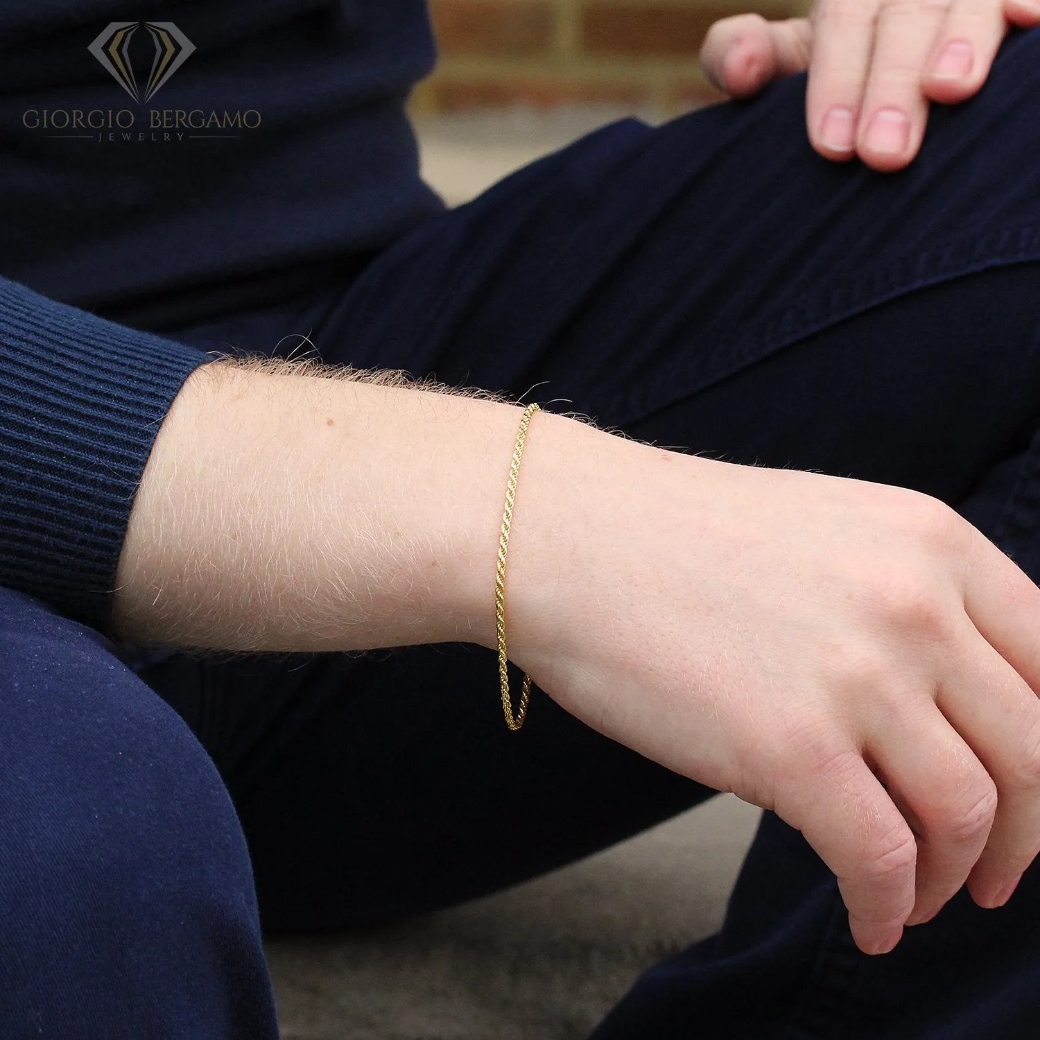 925 Sterling Silver 2mm Solid Rope Diamond Cut Gold Plated Bracelet