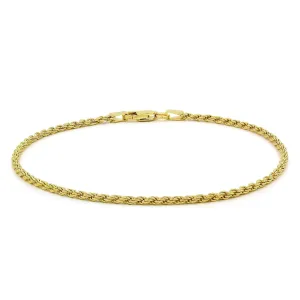 925 Sterling Silver 2mm Solid Rope Diamond Cut Gold Plated Bracelet