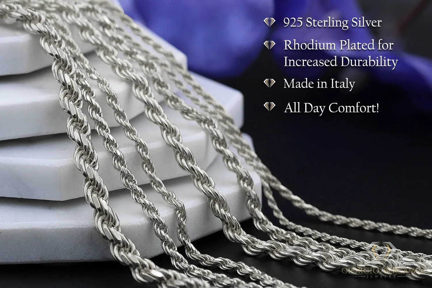 925 Sterling Silver 5mm Solid Rope Diamond Cut Rhodium Bracelet