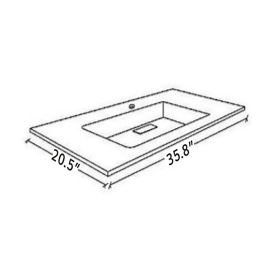 Acqua Slim Integrated Vanity Sink - Single Hole - 36" Glass/White Glass