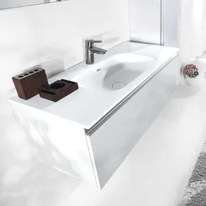 Acqua Slim Integrated Vanity Sink - Single Hole - 36" Glass/White Glass