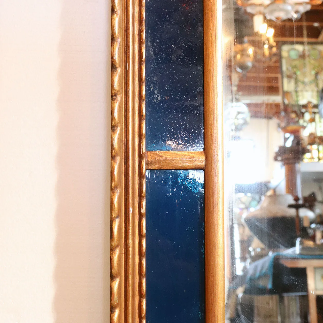 American Clausen Arched Gilt and Blue Glass Mirror
