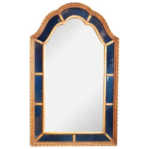 American Clausen Arched Gilt and Blue Glass Mirror