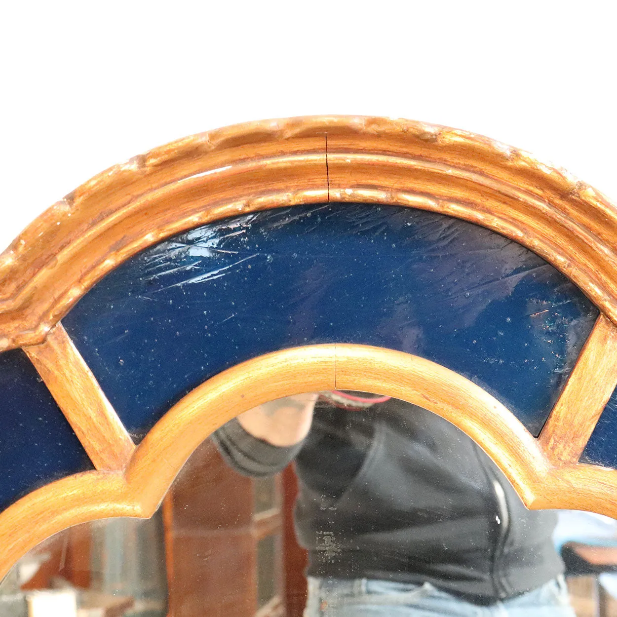 American Clausen Arched Gilt and Blue Glass Mirror
