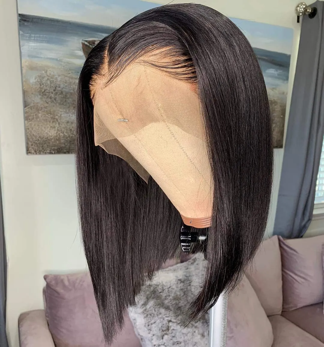 Angie Queen 13x6 Straight Part Short Bob Lace Front Wigs 200% Density Straight Glueless Human Hair Wig