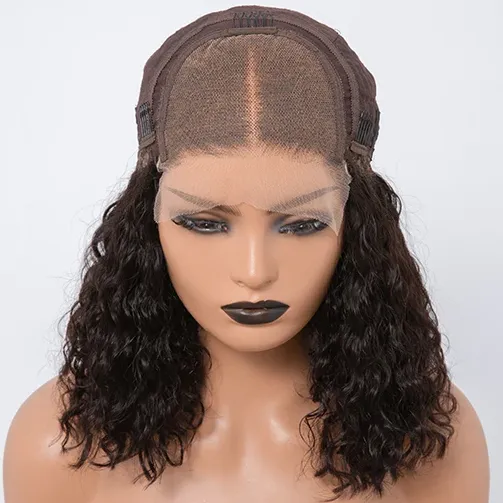 Angie Queen 5x5 Glueless Closure Wig deep wave Human Hair Short Bob Lace Wigs