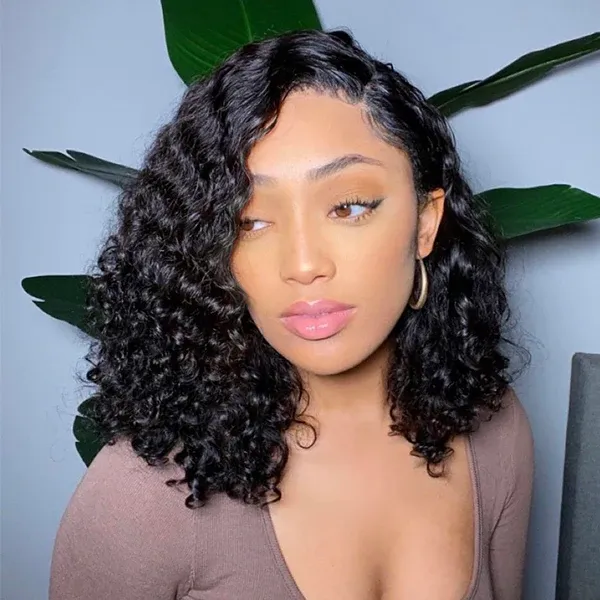 Angie Queen 5x5 Glueless Closure Wig deep wave Human Hair Short Bob Lace Wigs