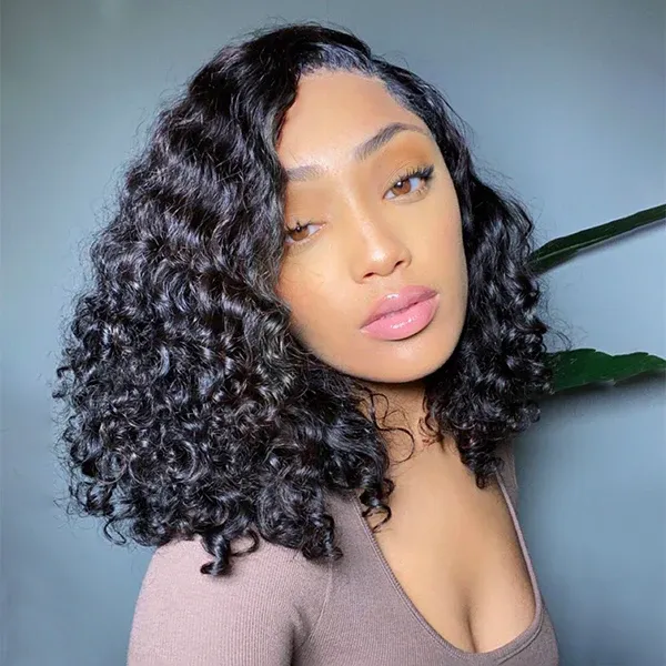 Angie Queen 5x5 Glueless Closure Wig deep wave Human Hair Short Bob Lace Wigs