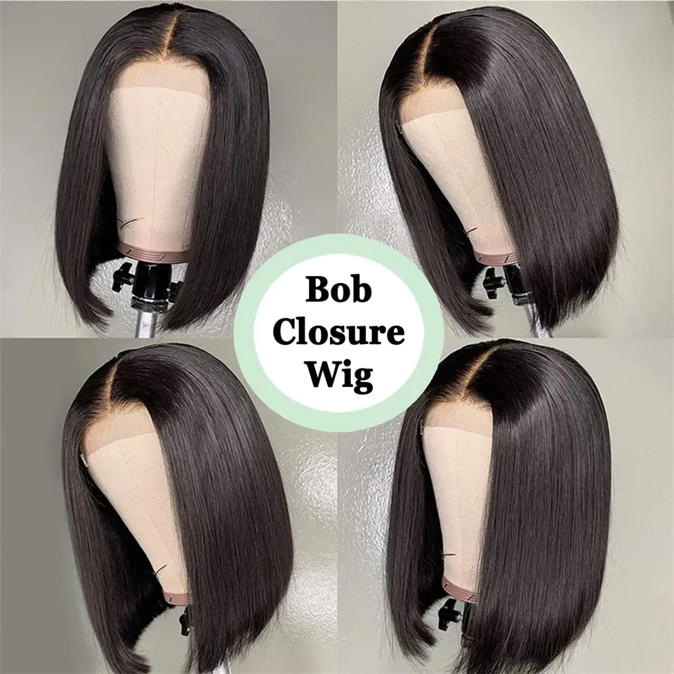Angie Queen Bob Lace Frontal Wigs Indian Straight Human Hair Wigs Pre-plucked