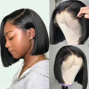 Angie Queen Bob Lace Frontal Wigs Indian Straight Human Hair Wigs Pre-plucked