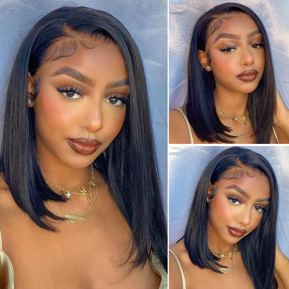 Angie Queen Bob Lace Frontal Wigs Indian Straight Human Hair Wigs Pre-plucked