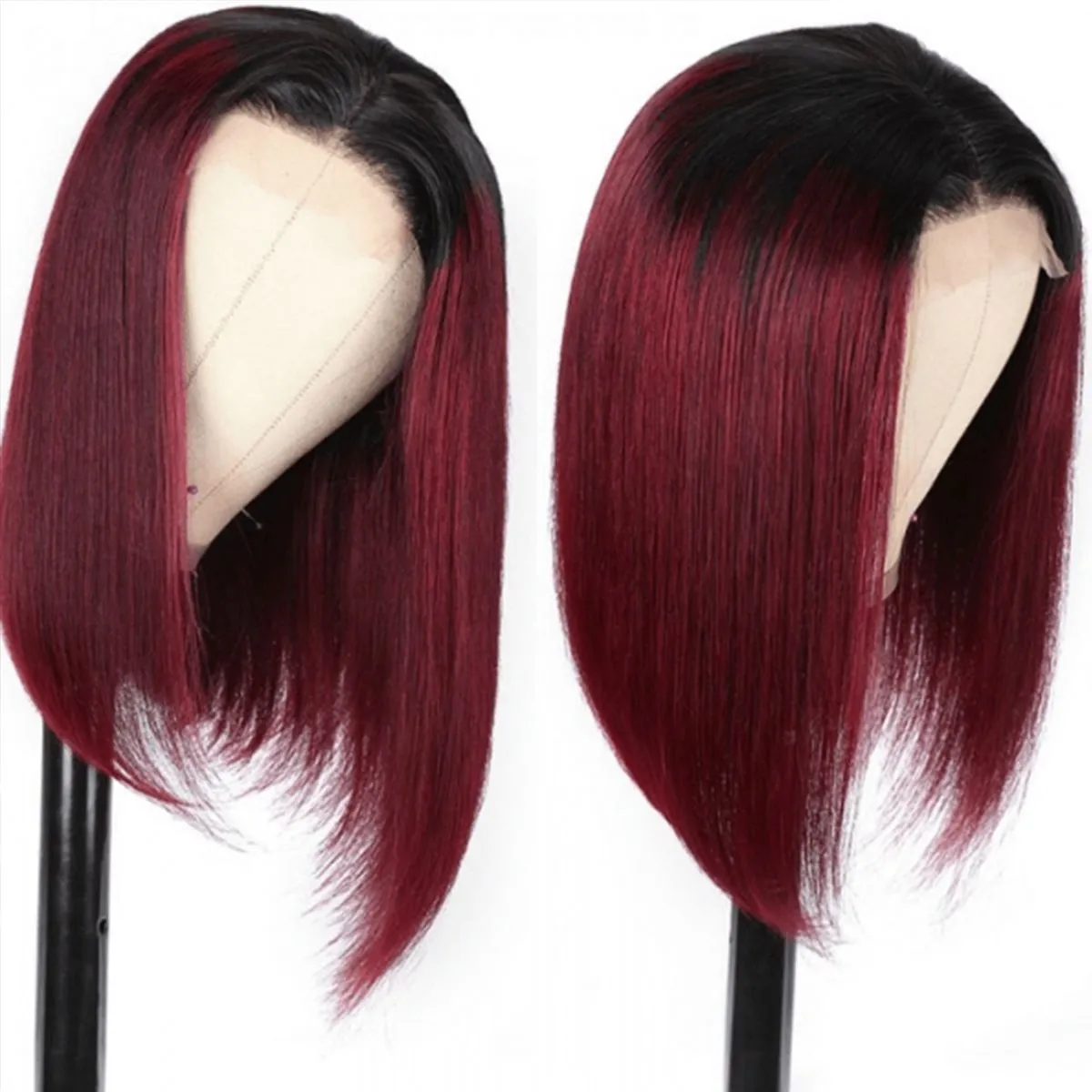 Angie Queen T1b/99J Straight Middle Part Frontal Lace Bob Wig