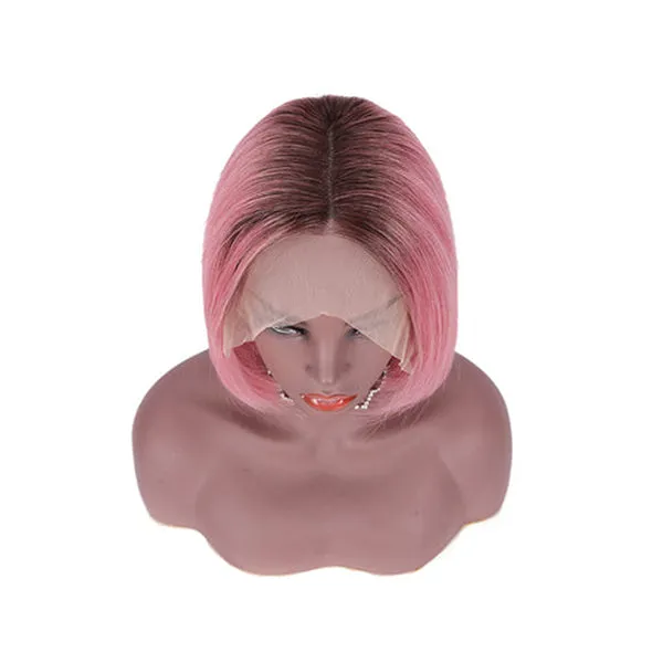 Angie Queen T1b/Hot Pink Straight Middle Part Frontal Lace Bob Wig