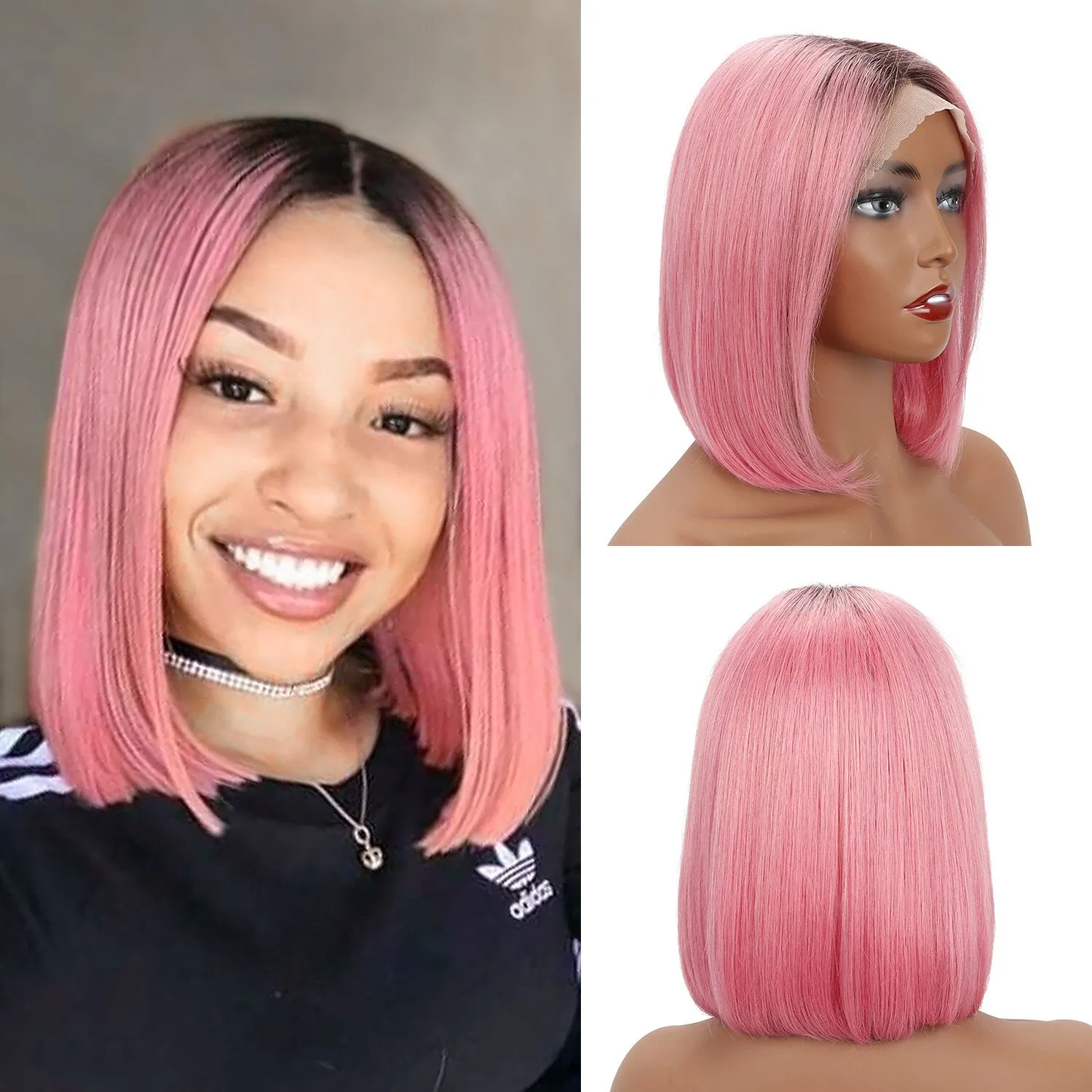 Angie Queen T1b/Hot Pink Straight Middle Part Frontal Lace Bob Wig
